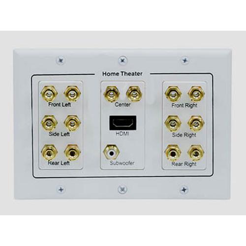 Banana binding post wall plate for 7.1 speakers + HDMI - White - - Mounts For Less
