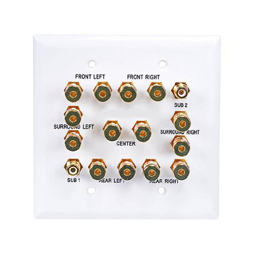 Banana binding post wall plate for 7.2 speakers GoldPlated/white - - Mounts For Less