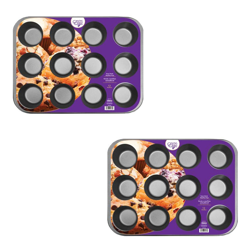 ChefElite - Set of 2 Muffin Pans, Capacity of 12, Nonstick, Carbon Steel - - Mounts For Less