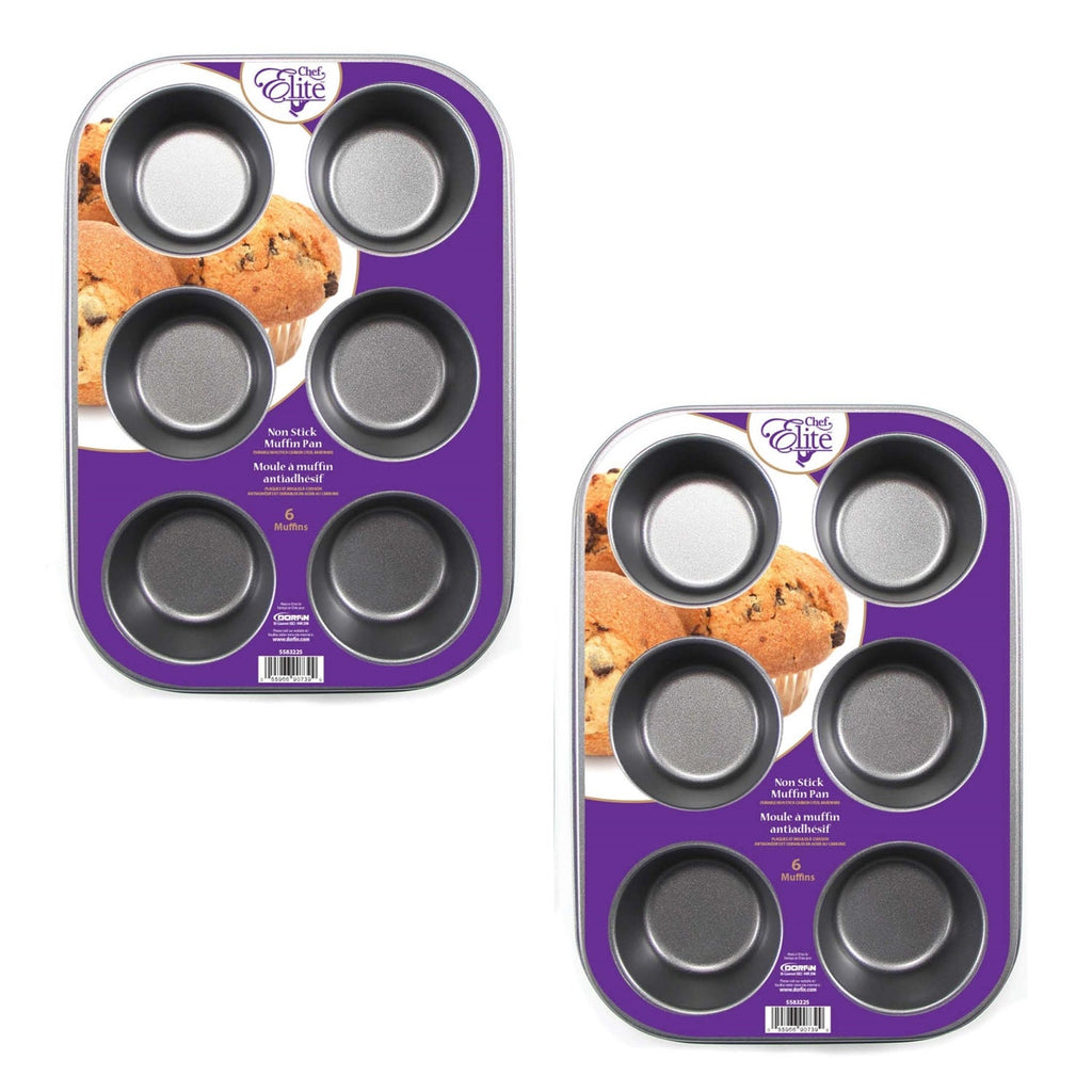 ChefElite - Set of 2 Muffin Pans, Capacity of 6, Nonstick, Carbon Steel - - Mounts For Less