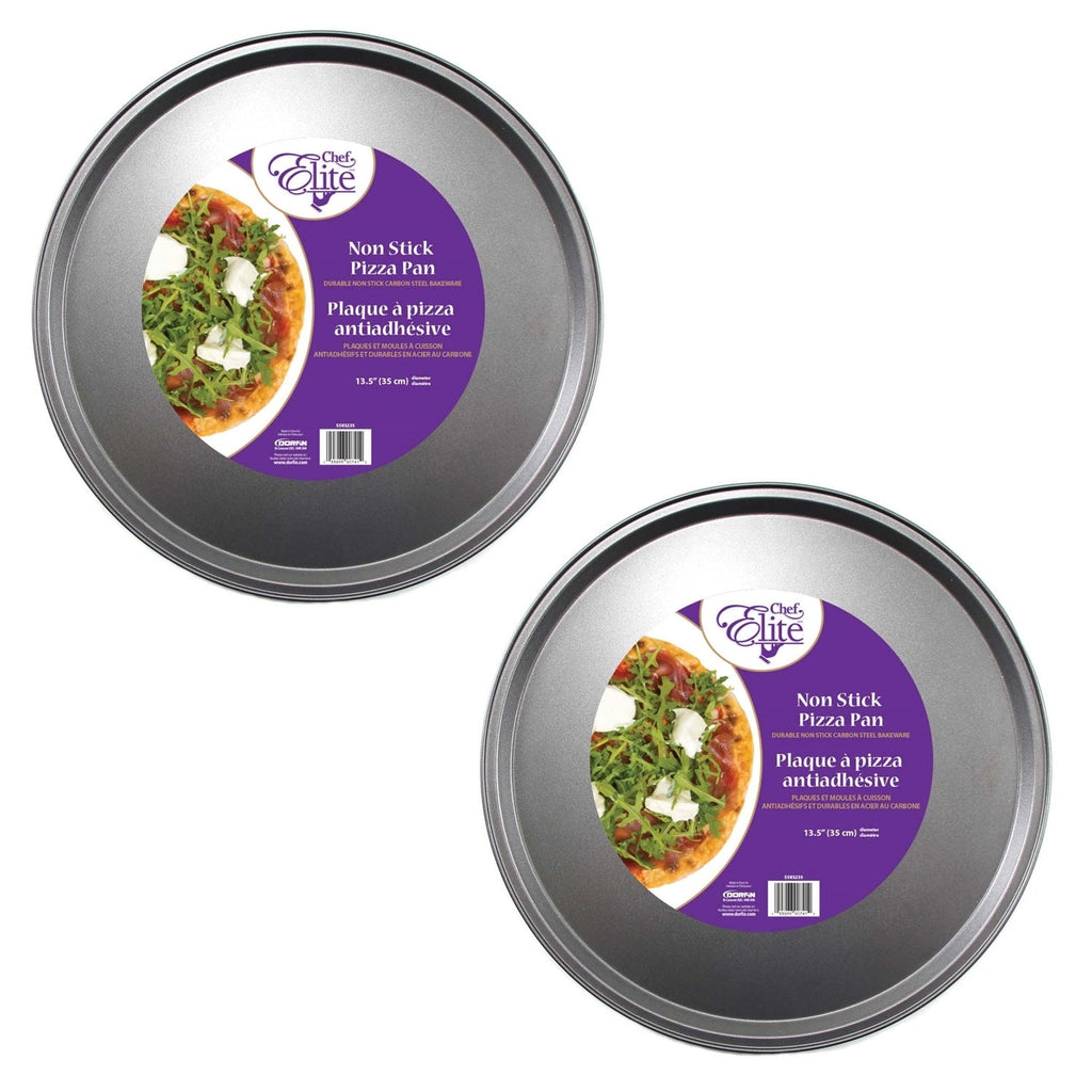 ChefElite - Set of 2 Pizza Pans, 13.5" Diameter, Non-Stick, Carbon Steel - - Mounts For Less