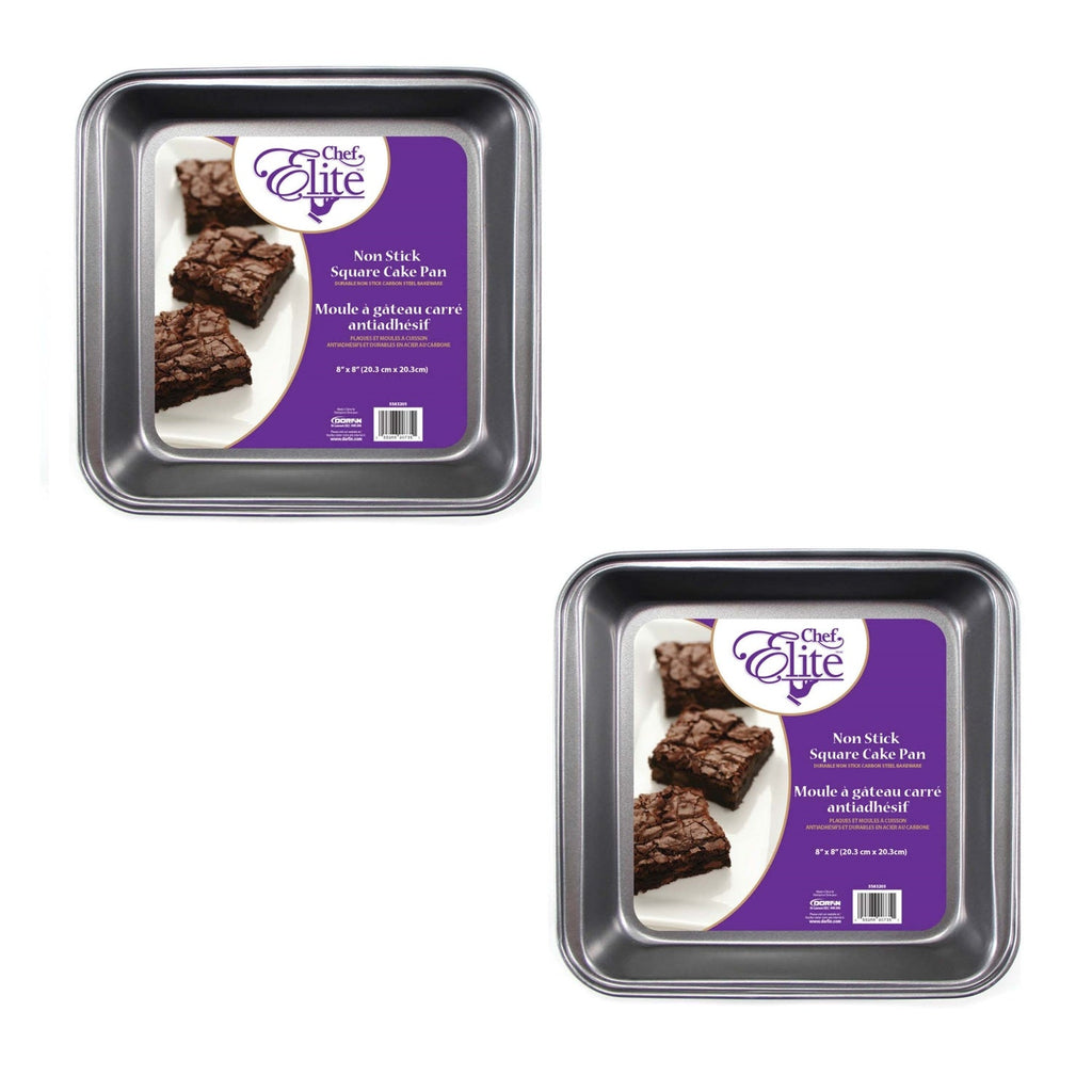 ChefElite - Set of 2 Square Cake Pans, 8"x8", Nonstick, Carbon Steel - - Mounts For Less