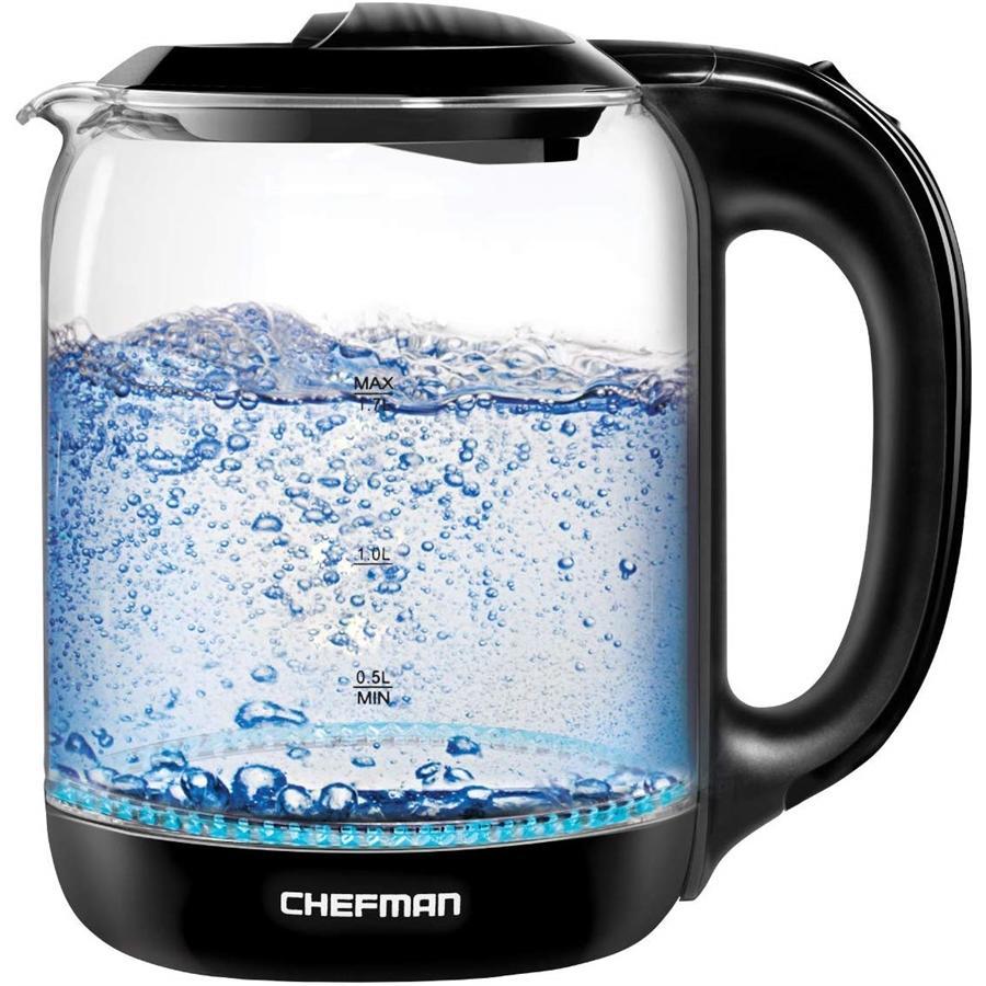 Chefman 1.7L Electric Glass Kettle with Easy Operation Button, 360 ° Swivel Base BPA Free Interior Black - - Mounts For Less