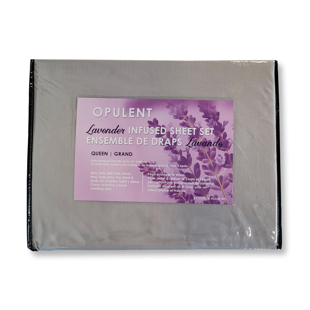 Cotton House - Lavender Infused Sheet Set, Queen Size, Light Grey - - Mounts For Less