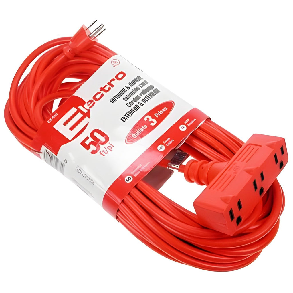 Electro - Outdoor 3 Outlet Extension Cord, 50 Feet Length, Orange - - Mounts For Less