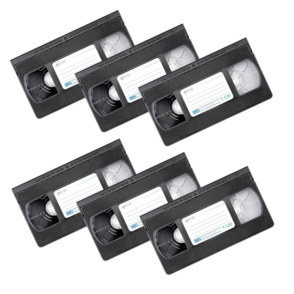 Elink - 6 Pack VHS Recording Cassette Set, 120 Minute Capacity, Black - - Mounts For Less