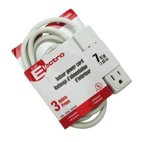 Elink EL-883 3 Outlet Grounded Interior Extension Power Bar 7Ft White - - Mounts For Less