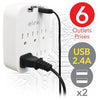Elink EL441 - 6 Outlet Wall Tap with 2 USB 2.4A Ports, White - - Mounts For Less