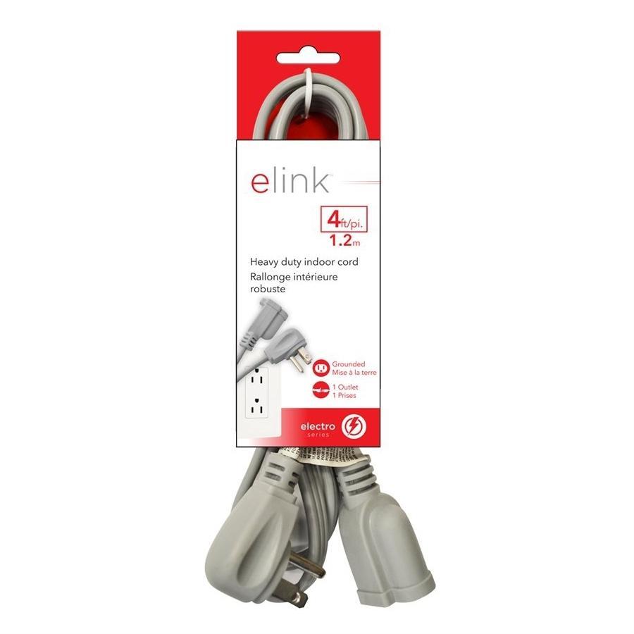 Elink EX-520 - Indoor Heavy Duty Extension Cord, 4 Feet, Grey - - Mounts For Less