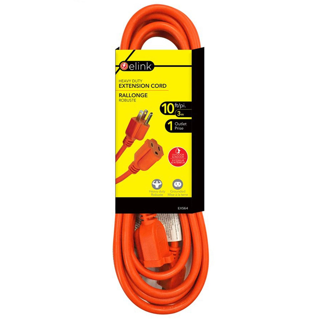 Elink - Indoor/Outdoor Extension Cord, 10 Feet Length, Orange - - Mounts For Less