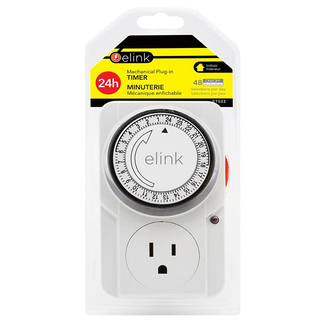 Elink - Plug-in Mechanical Timer, 48 On/Off Selections per Day, White - - Mounts For Less