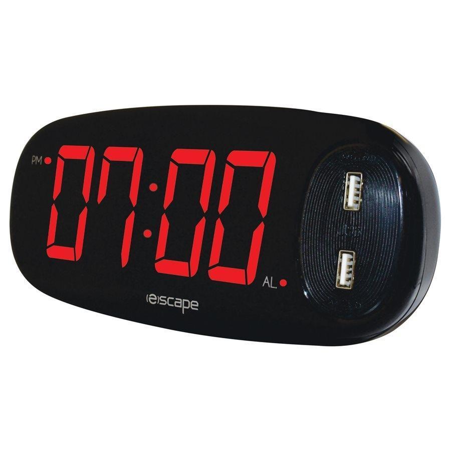 Escape ALCK162 Digital alarm clock with 2 x 2amp usb charge ports Black - - Mounts For Less