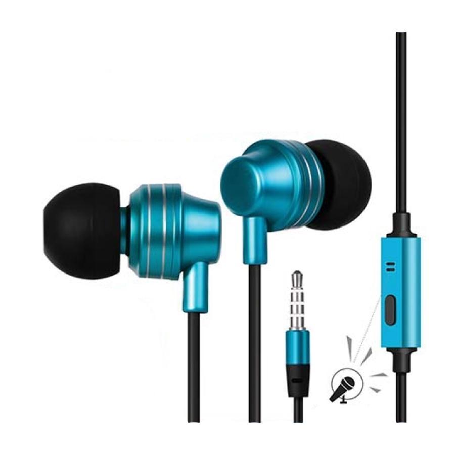 Escape Platinum EHP253 Hands-free Metal Earphones with Microphone Blue - - Mounts For Less