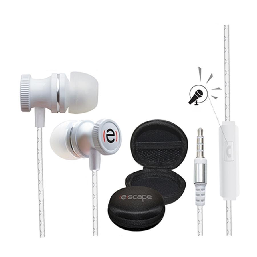 Escape Platinum EHP885 Hands-free Metal Earphones with Microphone White - - Mounts For Less