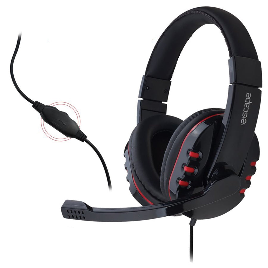 Escape - Wired Stereo Gaming Headset, Volume Control and Microphone, Red - - Mounts For Less