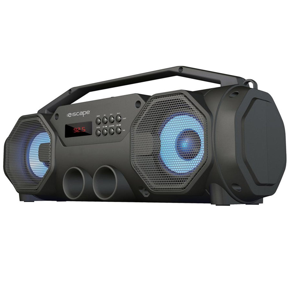Escape - Wireless Stereo BoomBox Speaker, Bluetooth 5.0 with FM Radio and LED Lights, Black - - Mounts For Less