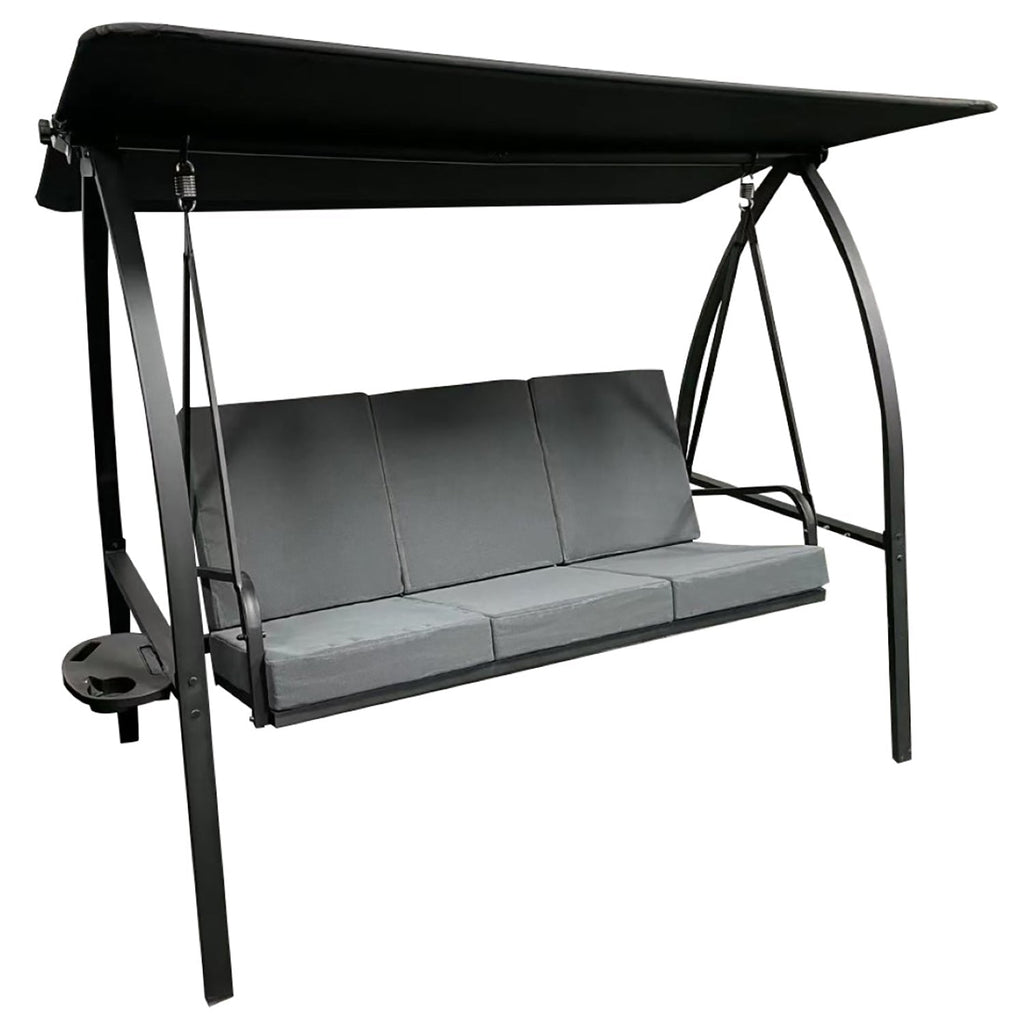 F. Corriveau International - Deluxe 3 Seater Swing with Cushions and Side Table, Gray - - Mounts For Less