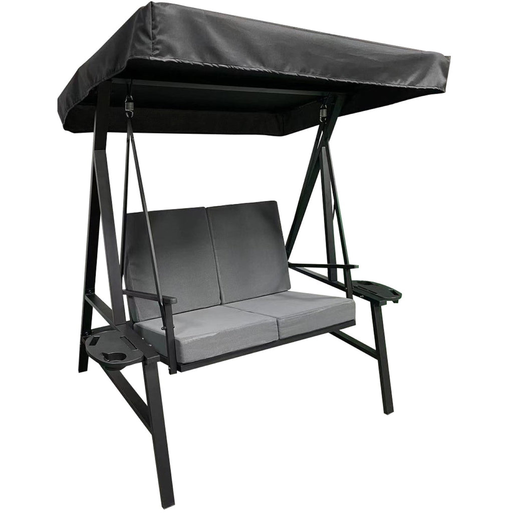 F. Corriveau International - Deluxe Swing with Cushions and Side Table, Steel Frame, Black - - Mounts For Less