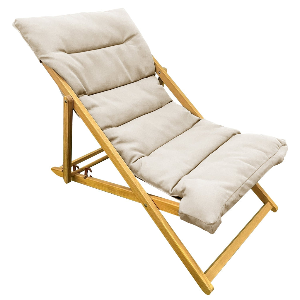 F. Corriveau International - Outdoor Deck Chair, Three Reclining Levels, Wooden Frame, Ivory - - Mounts For Less