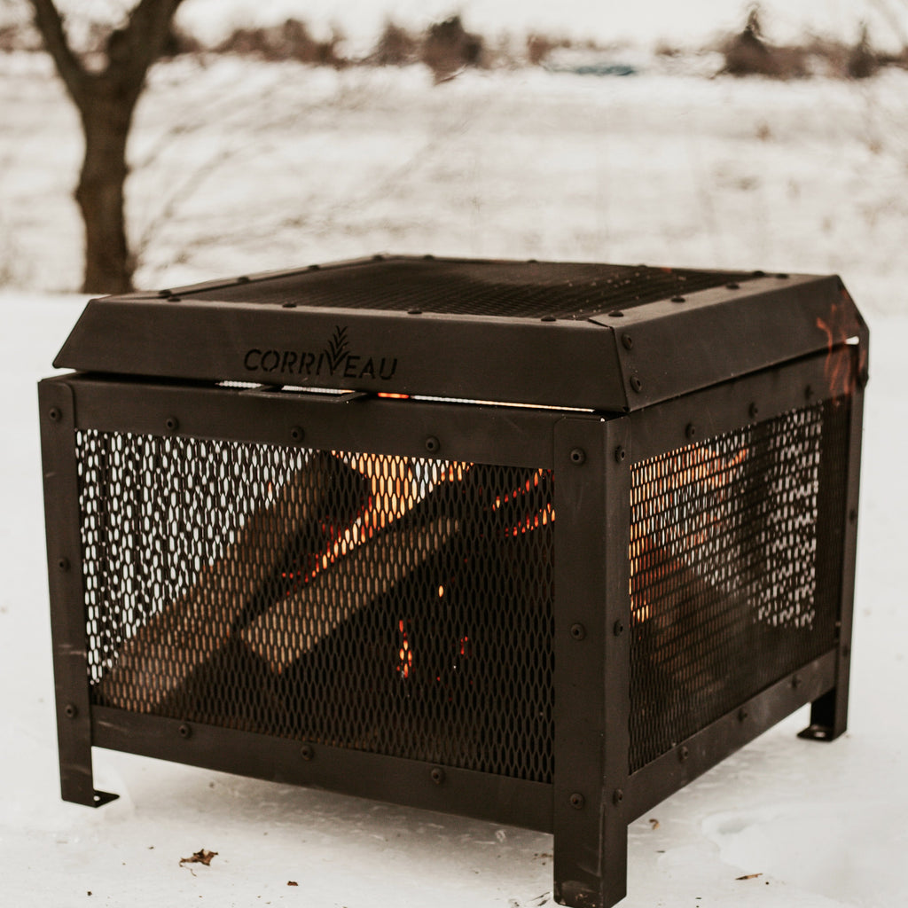 F. Corriveau International - Outdoor Fireplace, 20" x 20" x 16", Black Steel Structure - - Mounts For Less