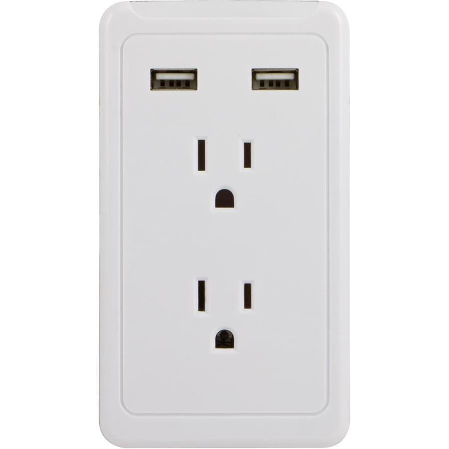 GE Wall Tap Charging Station 2 Outlets and 2 USB 2.1A Charging Ports White - - Mounts For Less