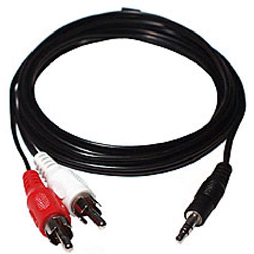 GlobalTone Audio Cable 3.5mm jack to 2 RCA Stereo black 6 inches - - Mounts For Less