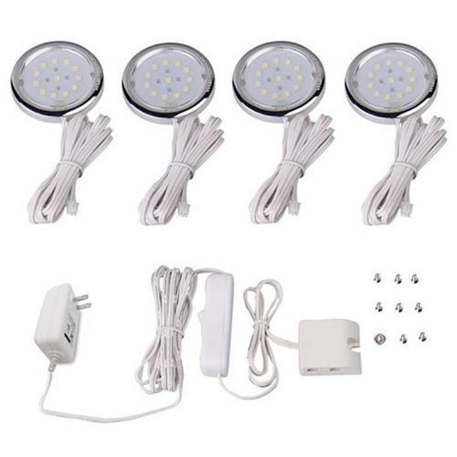 GlobalTone Complete Set Of LED Lights Under Cabinets Warm White 4 Pucks 4X 1W - - Mounts For Less