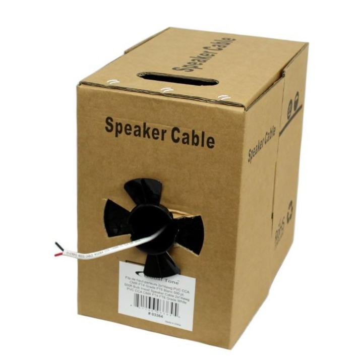 GlobalTone In-Wall Speaker Cable 500ft 14 AWG FT4 in pull-thru box white - - Mounts For Less