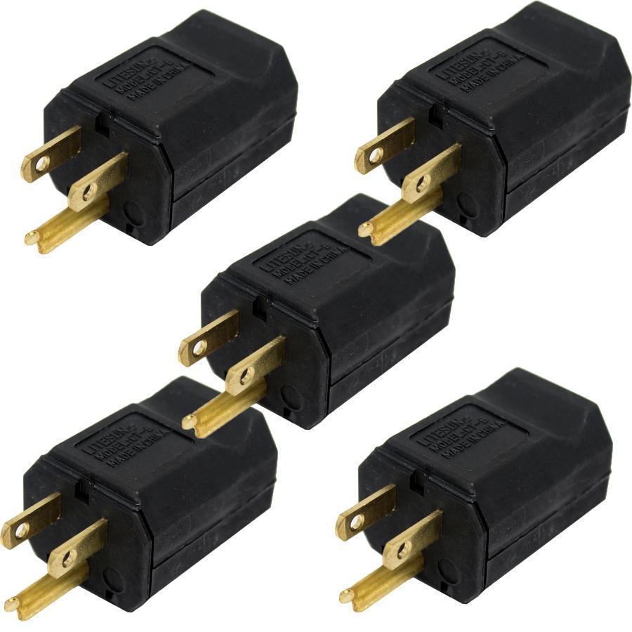 GlobalTone Male Plug for Nema Power Cable 5-15P 125vac 15A 16-14awg SJT Black Pack of 5 - - Mounts For Less