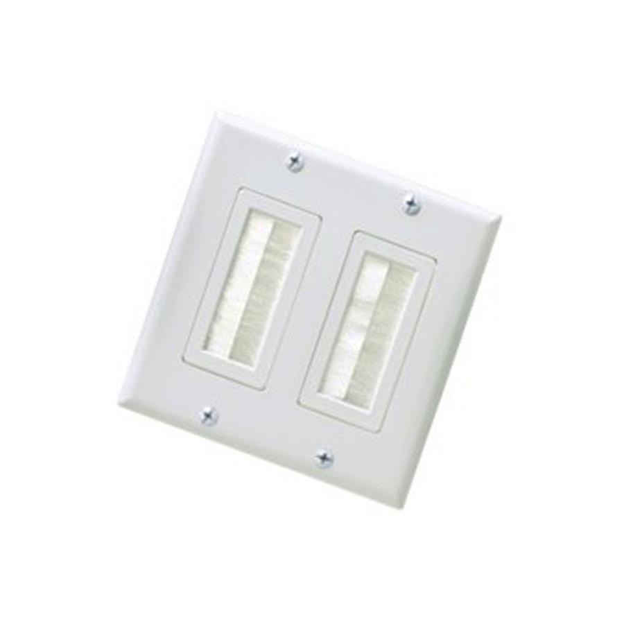 GlobalTone - Plastic Decora Wall Plate with Brush for 2 Devices, White - - Mounts For Less