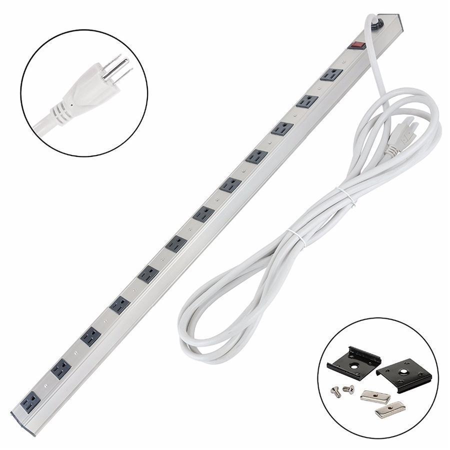 GlobalTone Power Bar Power Strip 12 Outlets with 15A Circuit Breaker 3 ft. Rope 14AWG - - Mounts For Less