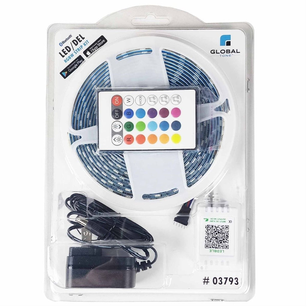 GlobalTone - RGBW LED Strip Kit, Control Box with IR and Bluetooth Function, 60 LEDs per Meter, Length of 5 meters - - Mounts For Less