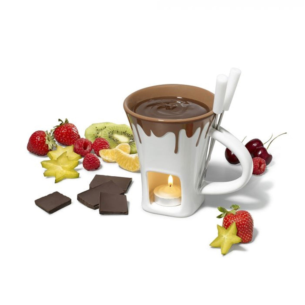 Gourmet - Chocolate Fondue Set for 2 People, 200mL Capacity, White - - Mounts For Less