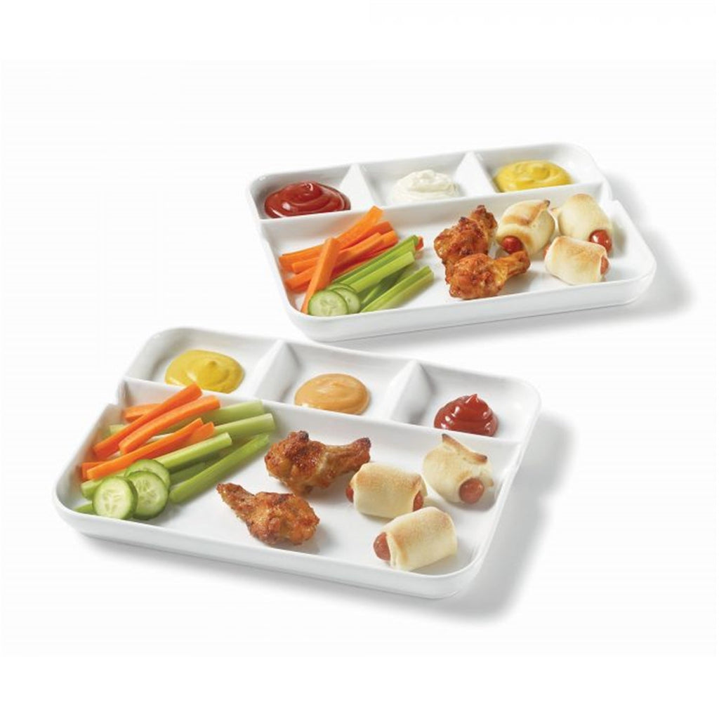 Gourmet - Set of 2 Porcelain Fondue and Appetizer Plates, 10.5" x 8.5", White - - Mounts For Less