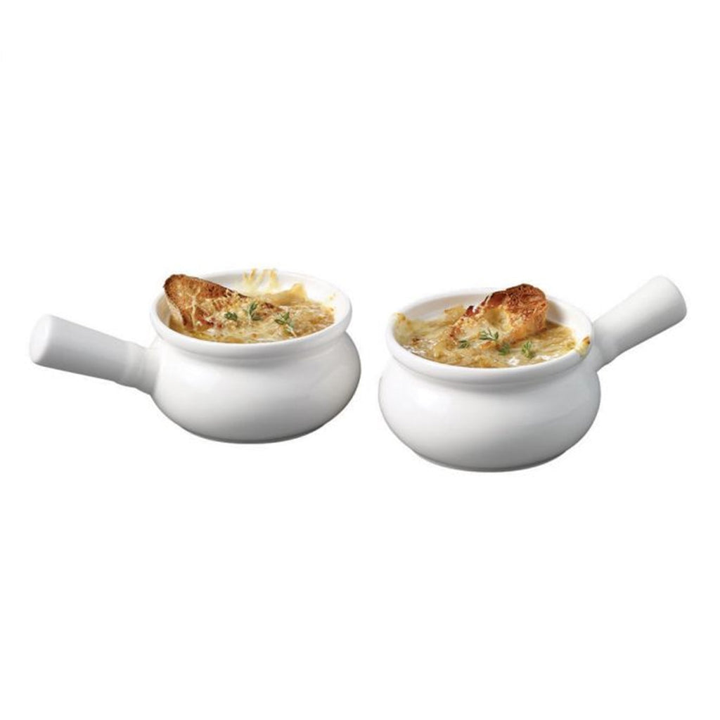 Gourmet - Set of 2 Porcelain Onion Soup Bowls, 300ml Capacity, Oven Safe, White - - Mounts For Less