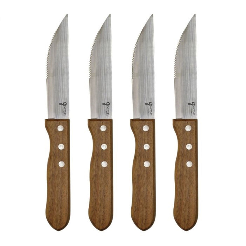 Gourmet - Set of 4 Steak Knives with Stainless Steel Blade, Acacia Wood Handle - - Mounts For Less