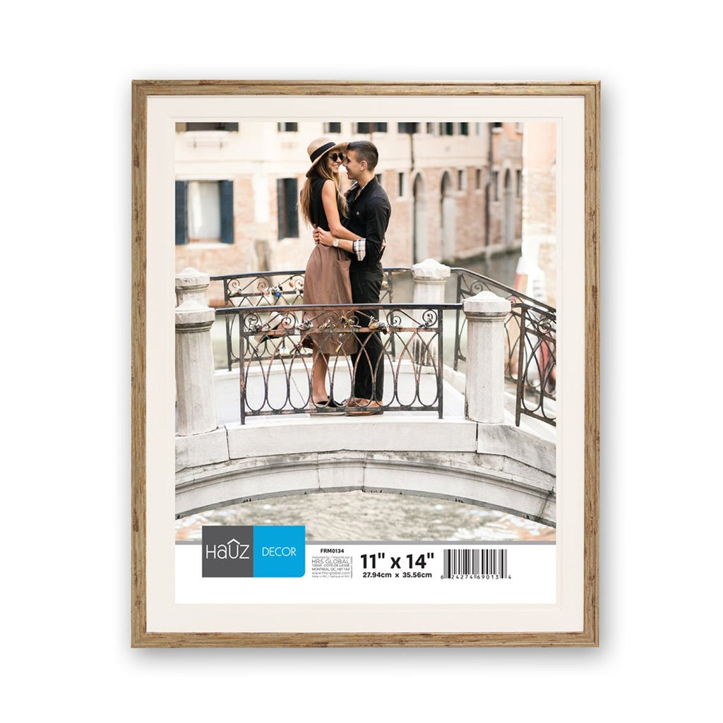 Hauz FRM0134 - 11x14 Picture Frame Old Wood Look & White Border - - Mounts For Less