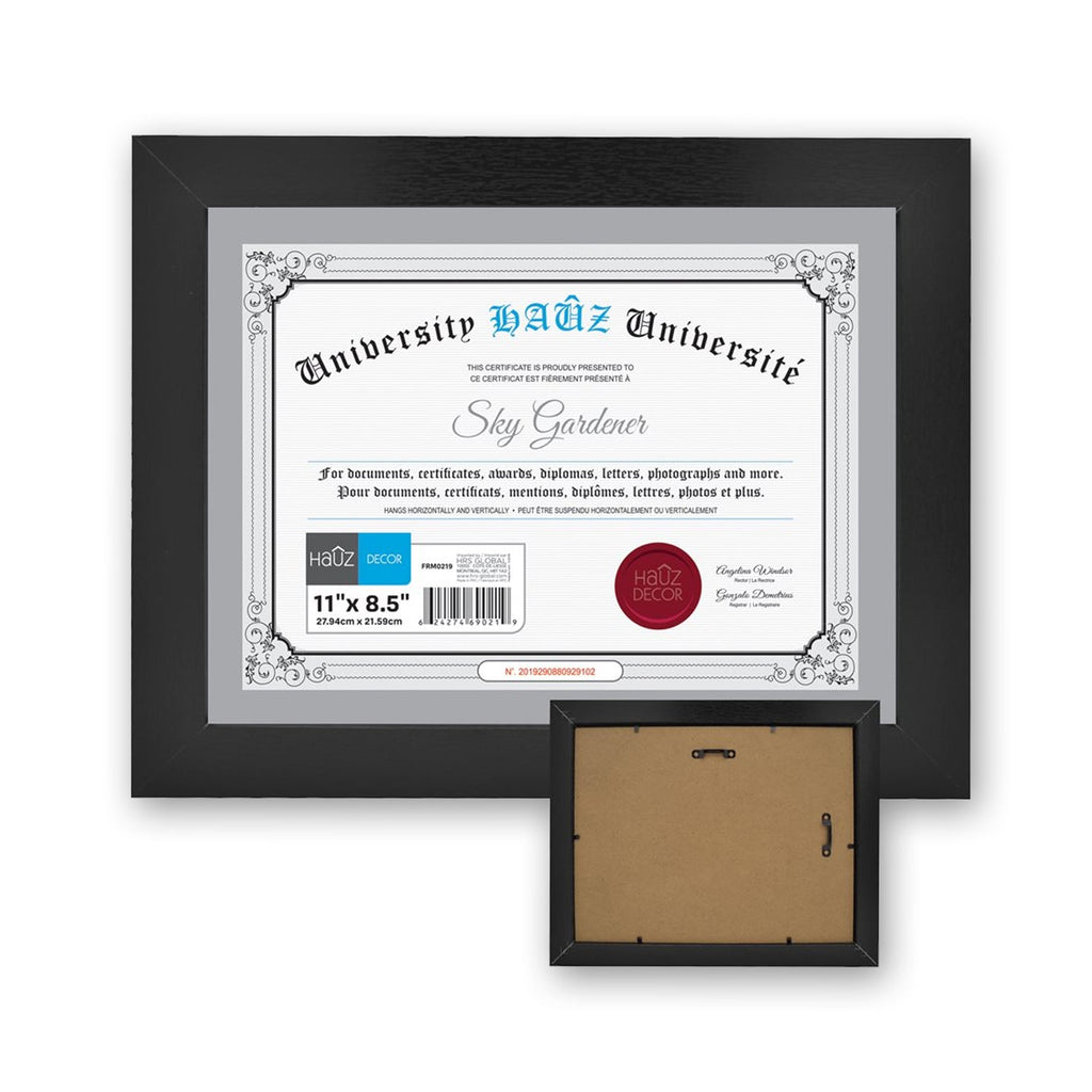 Hauz FRM0219 - 8.5x11 Document Or Picture Frame Black - - Mounts For Less