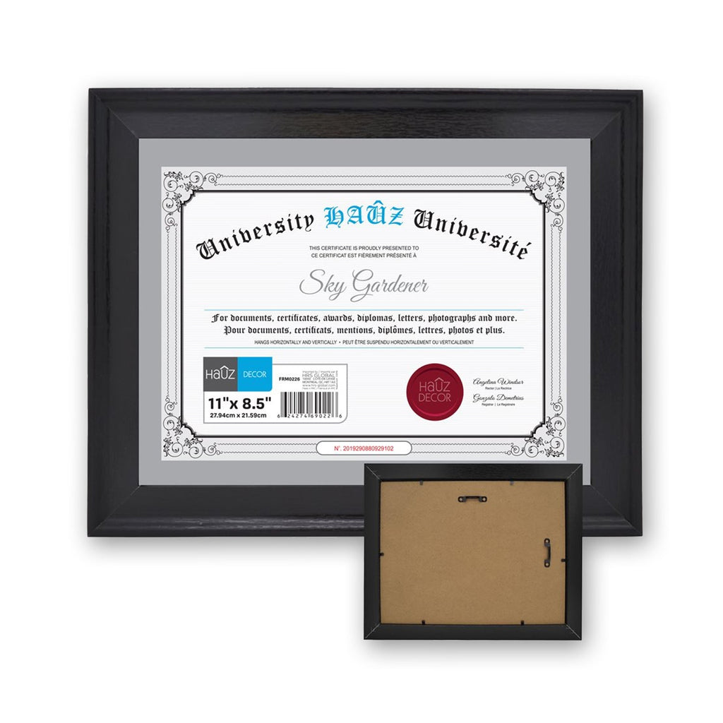 Hauz FRM0226 - 8.5x11 Document Or Picture Frame Black - - Mounts For Less
