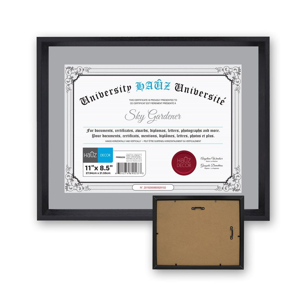 Hauz FRM0233 - 8.5x11 Document Or Picture Frame Black - - Mounts For Less