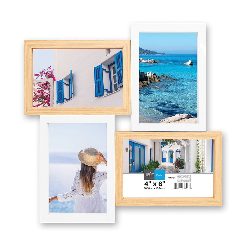 Hauz FRM7180 - 4 Images 4x6 Floating Collage Picture Frame White & Light - - Mounts For Less