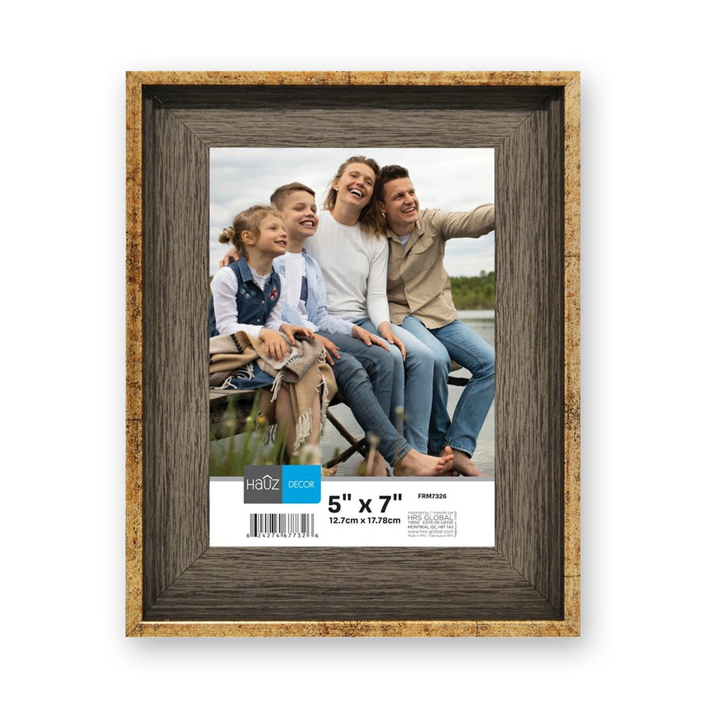 Hauz FRM7326 - 5x7 Picture Frame Dark Oak & Aged Metal - - Mounts For Less