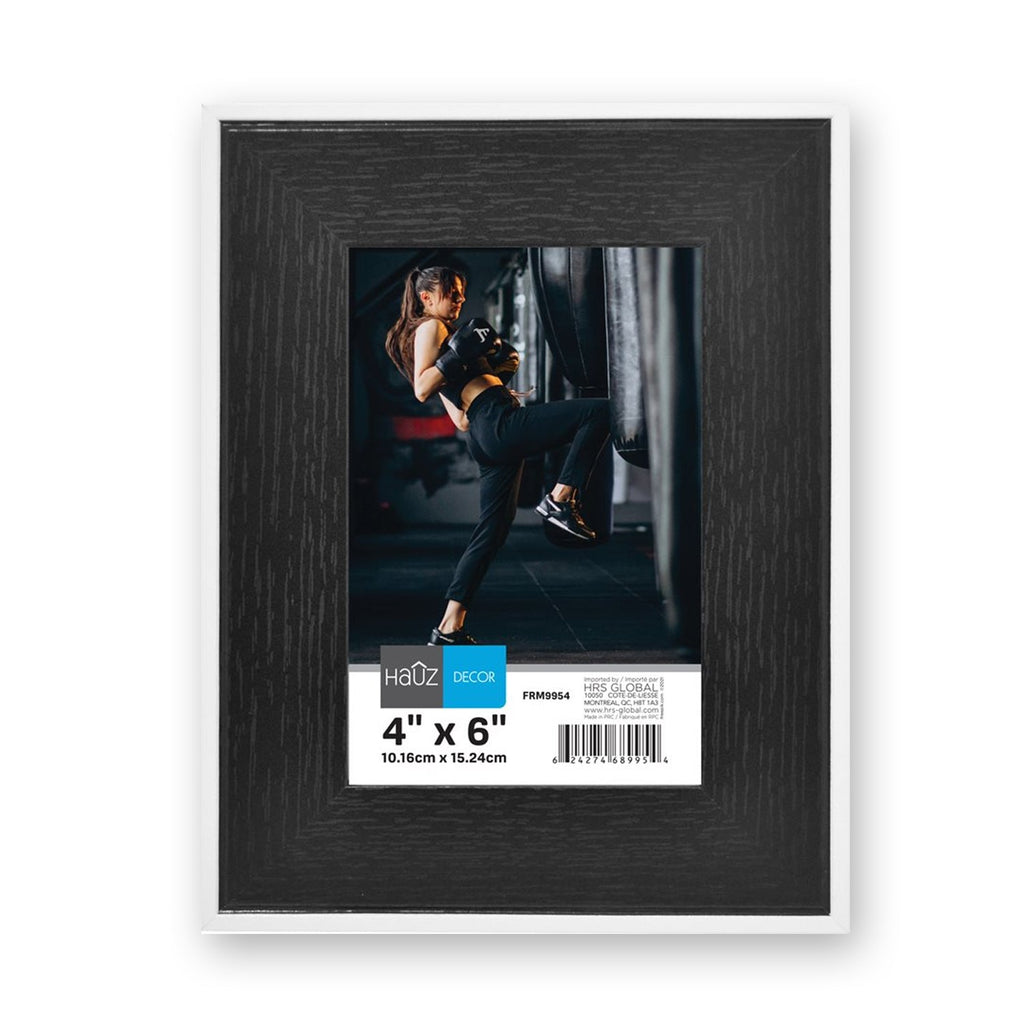 Hauz FRM9954 - 4x6 Picture Frame Black Wood Look With White Border - - Mounts For Less