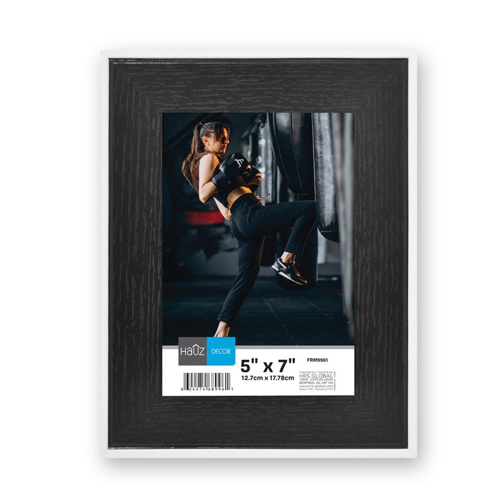 Hauz FRM9961 - 5x7 Picture Frame Black Wood Look With White Border - - Mounts For Less
