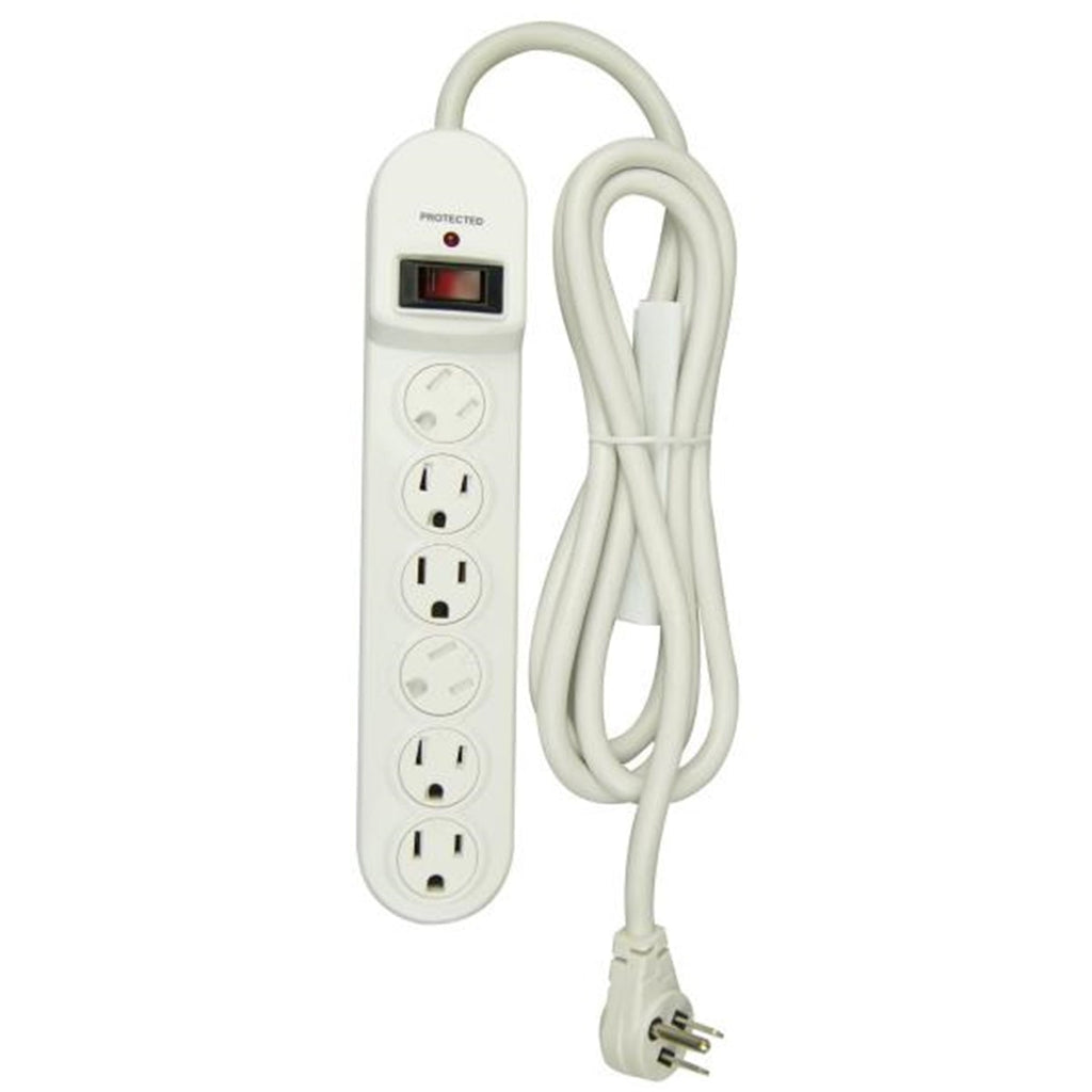 Hyper Tough - 6 Outlet Surge Protector, 900 Joules, 6 Foot Cable, White - - Mounts For Less