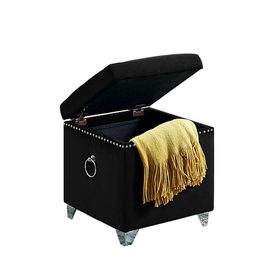 IFDC - Cubic Ottoman / Footstool with Storage with Chrome Legs, 16 '' x 16 '' x 19 '' Black Velor - - Mounts For Less