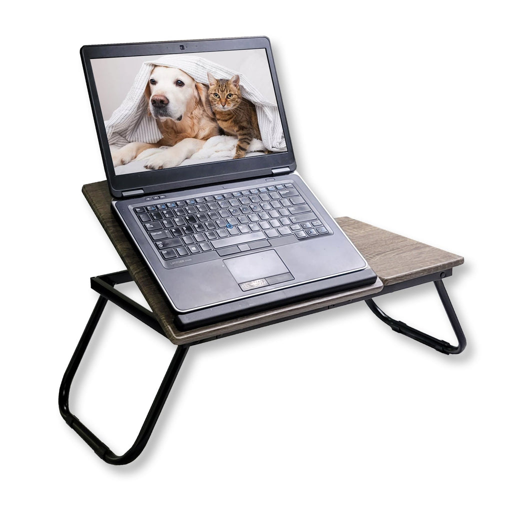 ITY International - Adjustable Folding Bed Tray, Taupe Gray Wood Pattern - - Mounts For Less