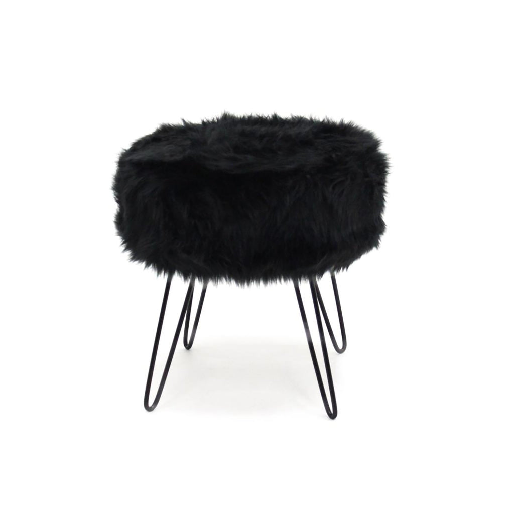 ITY International - Fluffy Pouf with Metal Base, 14.5'' x 15.7'', Black - - Mounts For Less