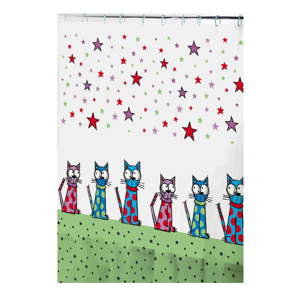 ITY International - Peva Shower Curtain, 71" x 71", Cats Pattern - - Mounts For Less