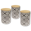 ITY International - Set of 3 Airtight Ceramic Storage Jars with Bamboo Lid, Size Large, White and Black - - Mounts For Less